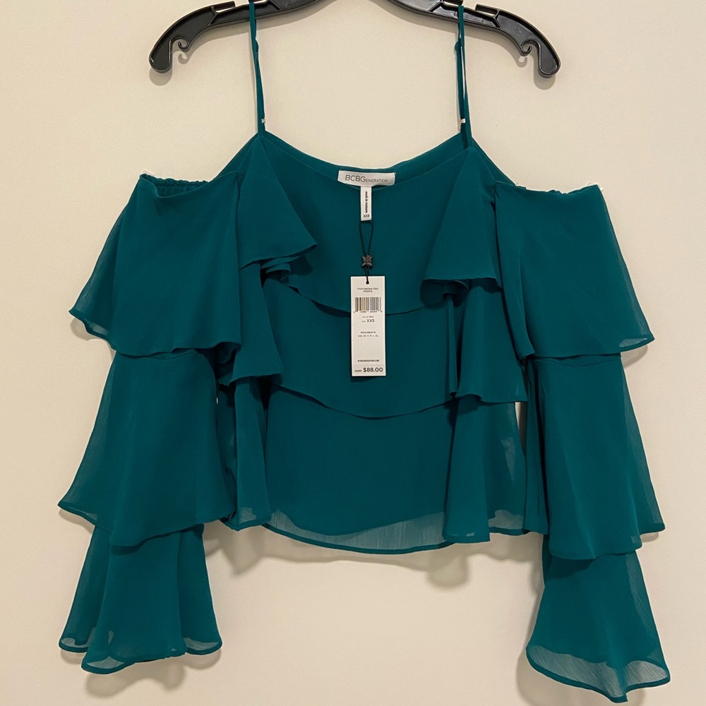 BCBG chiffon bell sleeve blouse